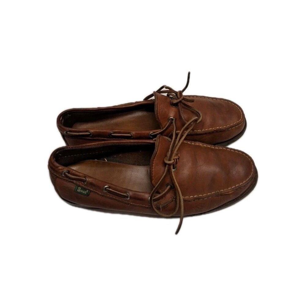 Bass Mens Brown Leather Topsider Boat Shoes Lace Up Made in Brazil Size 11 M